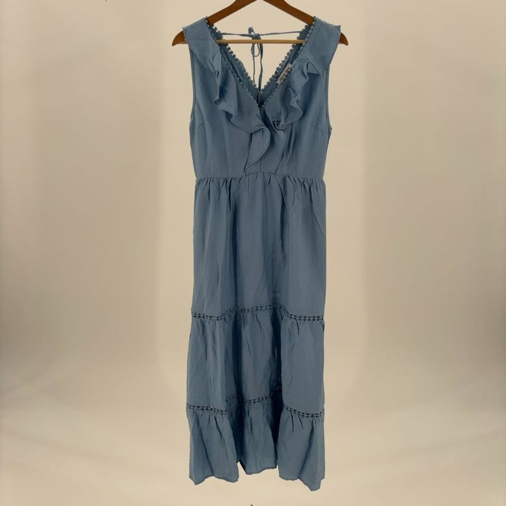 Maison Maar Blue Ruffled V-Neck Maxi Dress